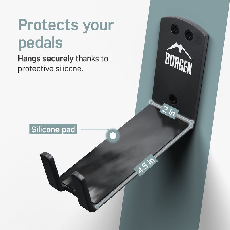 Borgen Bike Wall Mount Pedal Hook for E-Bikes  MTB & Road - Bicycle Wall Mount with Support Brackets and Wall Protection Pads  Suitable as Bike Rack Garage Bike Storage Shed and Bicycle Storage Indoor - Image 5